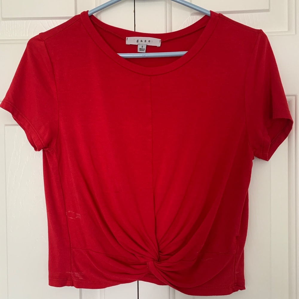 Gaze Red Twist Front Crop Top